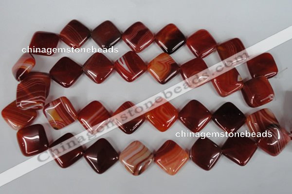 CAG3235 15.5 inches 18*18mm diamond red line agate beads