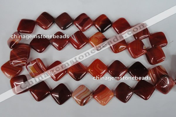 CAG3236 15.5 inches 20*20mm diamond red line agate beads