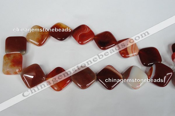 CAG3237 15.5 inches 25*25mm diamond red line agate beads