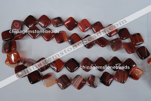 CAG3240 15.5 inches 16*16mm diamond red line agate beads