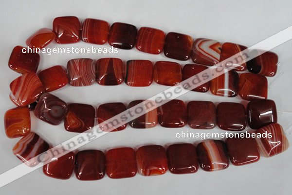 CAG3245 15.5 inches 20*20mm square red line agate beads