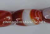 CAG3275 15.5 inches 18*30mm drum red line agate beads