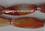 CAG3280 15.5 inches 13*40mm faceted rice red line agate beads