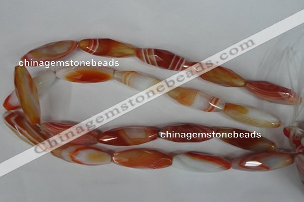 CAG3280 15.5 inches 13*40mm faceted rice red line agate beads