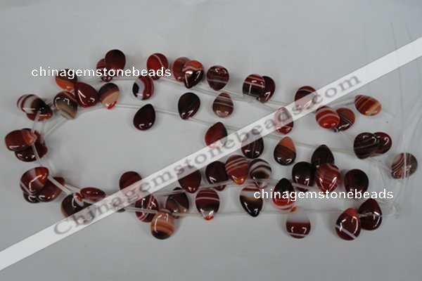 CAG3285 Top-drilled 12*16mm flat teardrop red line agate beads