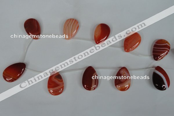 CAG3289 Top-drilled 20*30mm flat teardrop red line agate beads