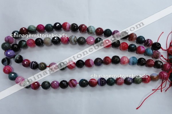 CAG3303 15.5 inches 10mm faceted round colorfull line agate beads