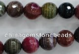 CAG3304 15.5 inches 12mm faceted round colorfull line agate beads