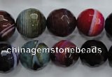 CAG3305 15.5 inches 14mm faceted round colorfull line agate beads