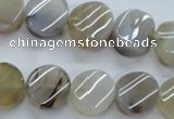 CAG3314 15.5 inches 14mm twisted coin natural grey agate beads