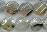 CAG3315 15.5 inches 16mm twisted coin natural grey agate beads