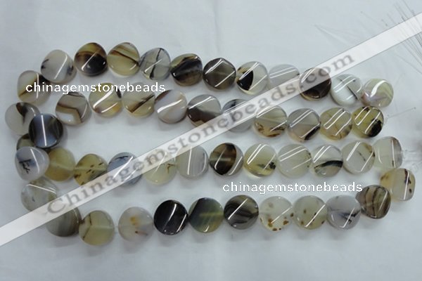 CAG3315 15.5 inches 16mm twisted coin natural grey agate beads