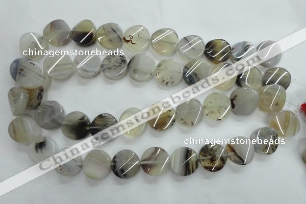 CAG3316 15.5 inches 18mm twisted coin natural grey agate beads