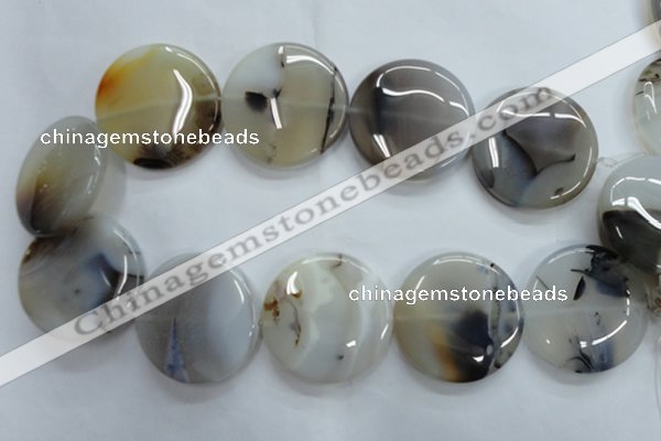 CAG3339 15.5 inches 40mm flat round natural grey agate beads