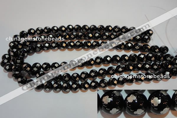 CAG3352 15.5 inches 8mm carved round black agate beads wholesale