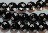 CAG3353 15.5 inches 10mm carved round black agate beads wholesale