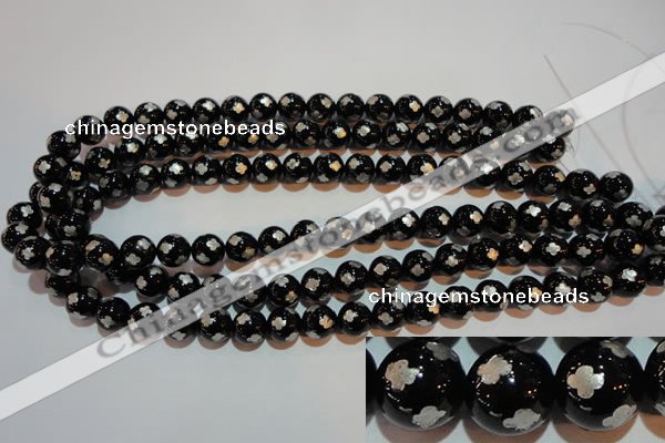 CAG3353 15.5 inches 10mm carved round black agate beads wholesale