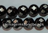 CAG3354 15.5 inches 12mm carved round black agate beads wholesale