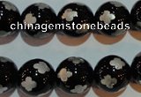 CAG3355 15.5 inches 14mm carved round black agate beads wholesale