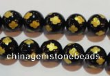 CAG3362 15.5 inches 8mm carved round black agate beads wholesale