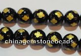 CAG3362 15.5 inches 8mm carved round black agate beads wholesale