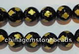 CAG3363 15.5 inches 10mm carved round black agate beads wholesale