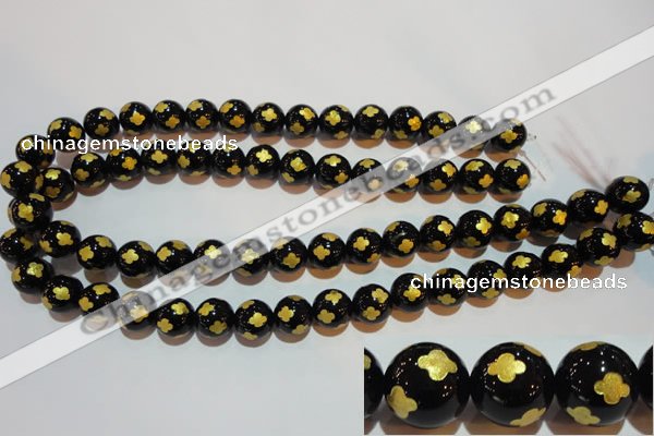 CAG3363 15.5 inches 10mm carved round black agate beads wholesale