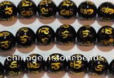 CAG3372 15.5 inches 8mm carved round black agate beads wholesale