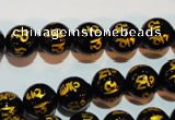 CAG3373 15.5 inches 10mm carved round black agate beads wholesale