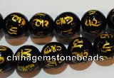 CAG3374 15.5 inches 12mm carved round black agate beads wholesale