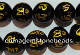 CAG3375 15.5 inches 14mm carved round black agate beads wholesale