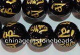 CAG3377 15.5 inches 18mm carved round black agate beads wholesale