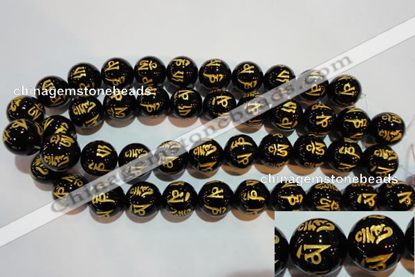 CAG3377 15.5 inches 18mm carved round black agate beads wholesale