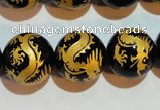 CAG3383 15.5 inches 16mm carved round black agate beads wholesale