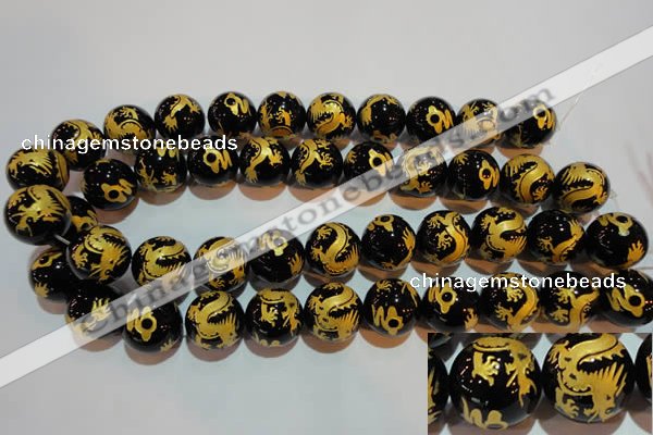 CAG3384 15.5 inches 18mm carved round black agate beads wholesale