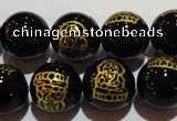 CAG3386 15.5 inches 12mm carved round black agate beads wholesale