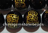 CAG3387 15.5 inches 14mm carved round black agate beads wholesale