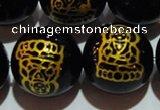 CAG3388 15.5 inches 16mm carved round black agate beads wholesale