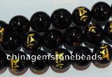 CAG3390 15.5 inches 10mm carved round black agate beads wholesale