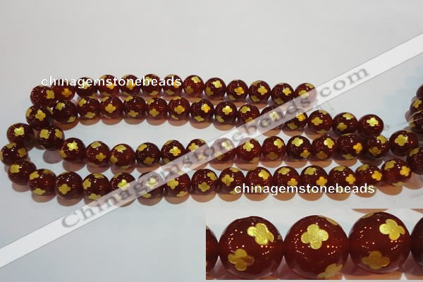 CAG3395 15.5 inches 10mm carved round red agate beads wholesale