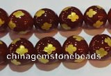 CAG3396 15.5 inches 12mm carved round red agate beads wholesale