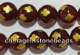 CAG3397 15.5 inches 14mm carved round red agate beads wholesale