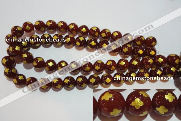 CAG3397 15.5 inches 14mm carved round red agate beads wholesale