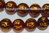 CAG3404 15.5 inches 14mm carved round red agate beads wholesale