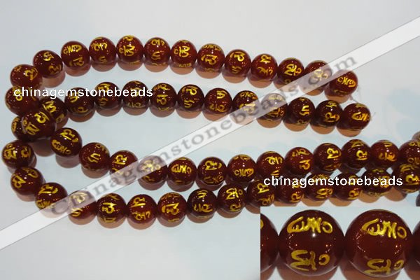 CAG3405 15.5 inches 16mm carved round red agate beads wholesale