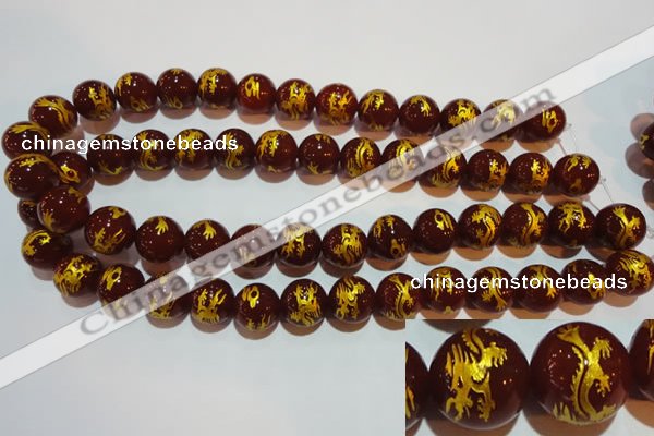 CAG3411 15.5 inches 14mm carved round red agate beads wholesale