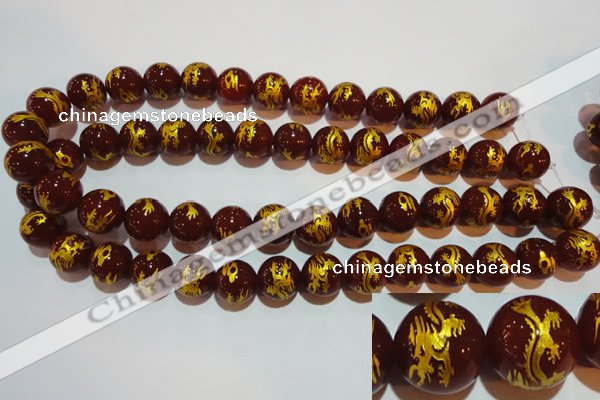 CAG3412 15.5 inches 16mm carved round red agate beads wholesale