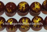 CAG3413 15.5 inches 18mm carved round red agate beads wholesale