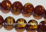 CAG3416 15.5 inches 14mm carved round red agate beads wholesale