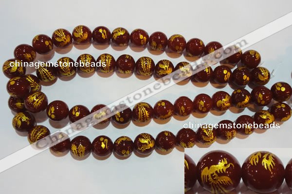 CAG3416 15.5 inches 14mm carved round red agate beads wholesale